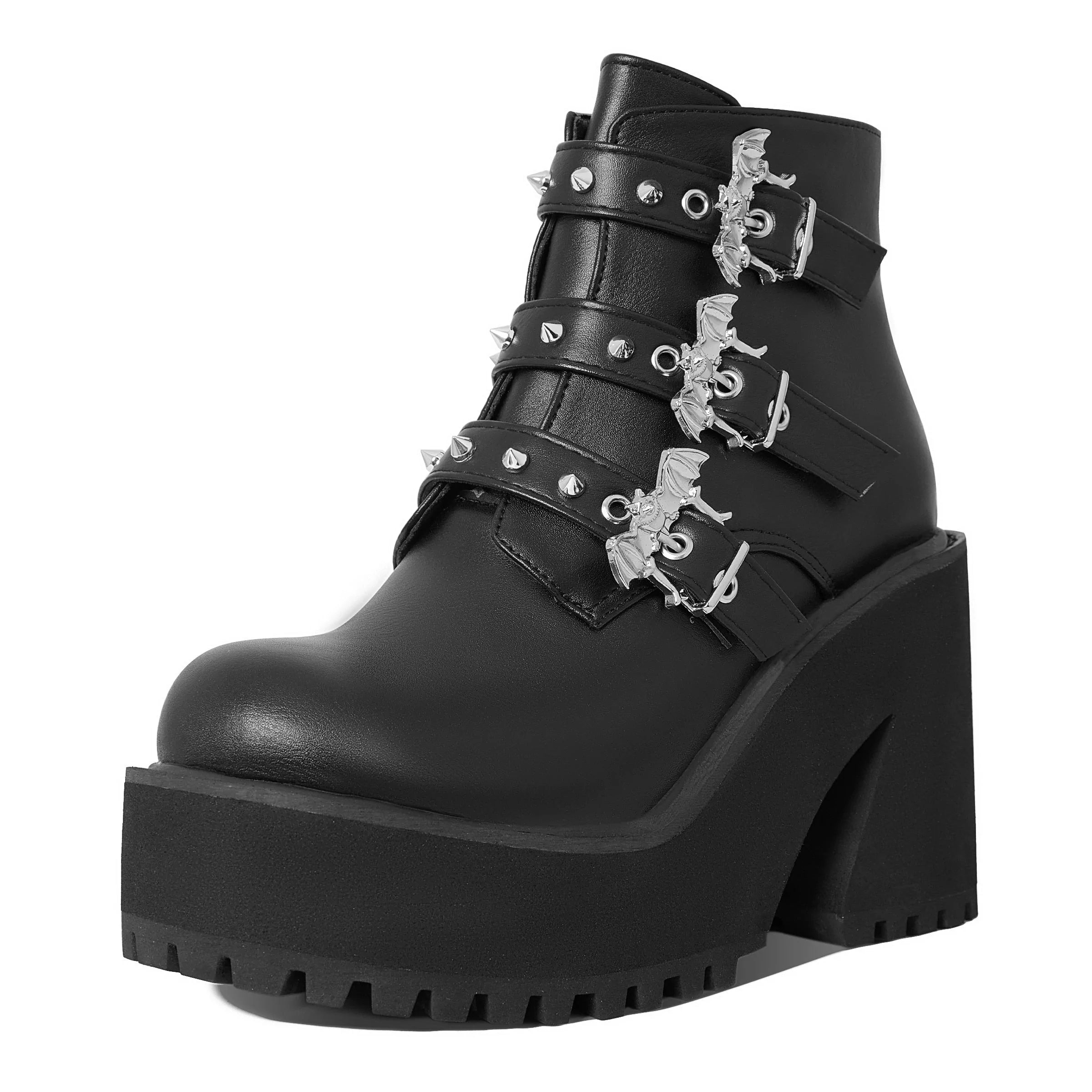 Women's Handmade Round Toe Lace-Up Buckle Motorcycle Ankle Boots