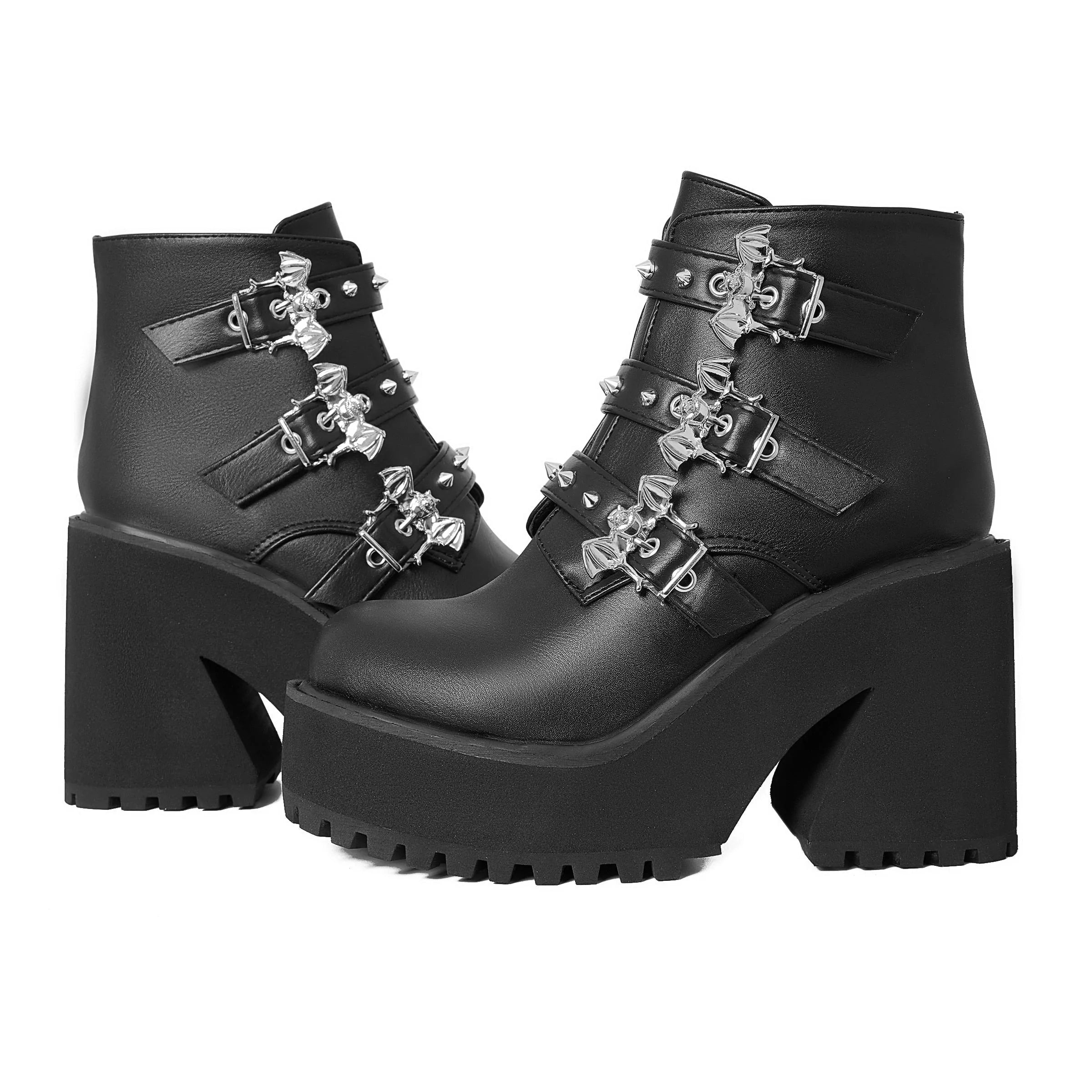 Women's Handmade Round Toe Lace-Up Buckle Motorcycle Ankle Boots