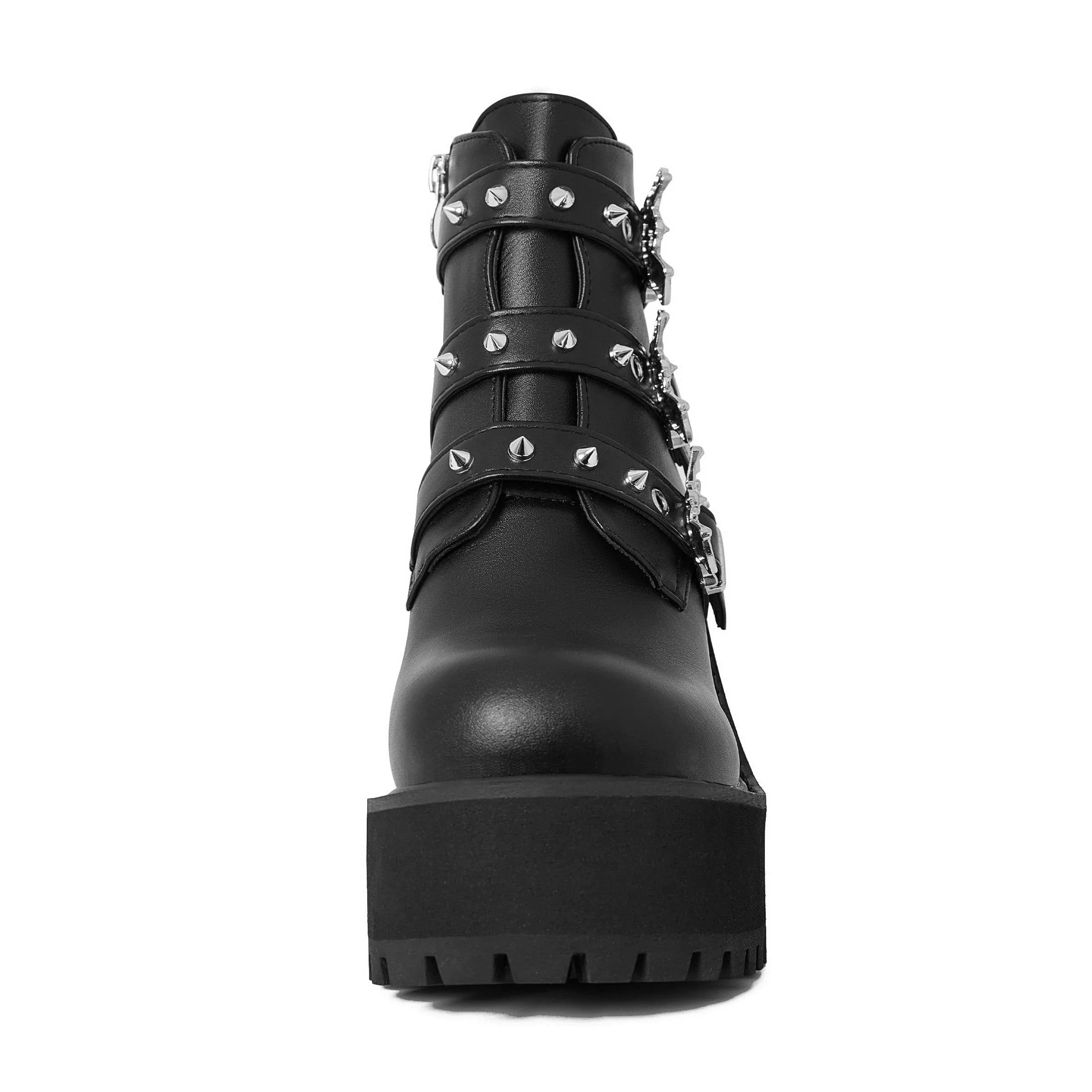 Women's Handmade Round Toe Lace-Up Buckle Motorcycle Ankle Boots