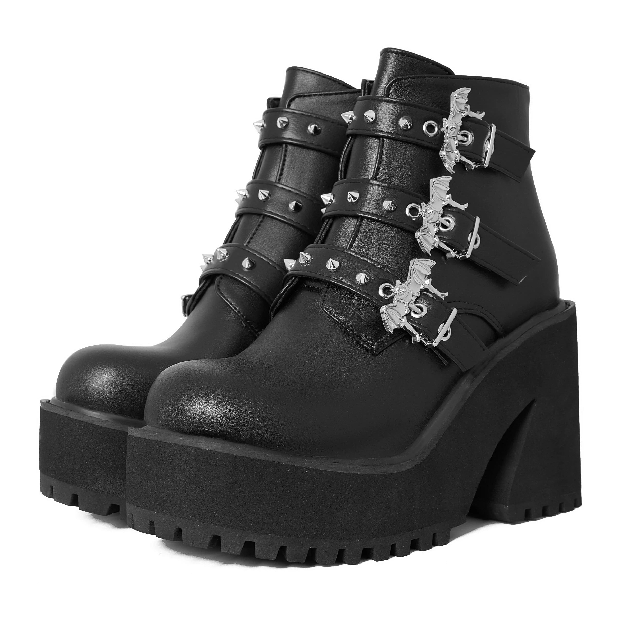 Women's Handmade Round Toe Lace-Up Buckle Motorcycle Ankle Boots