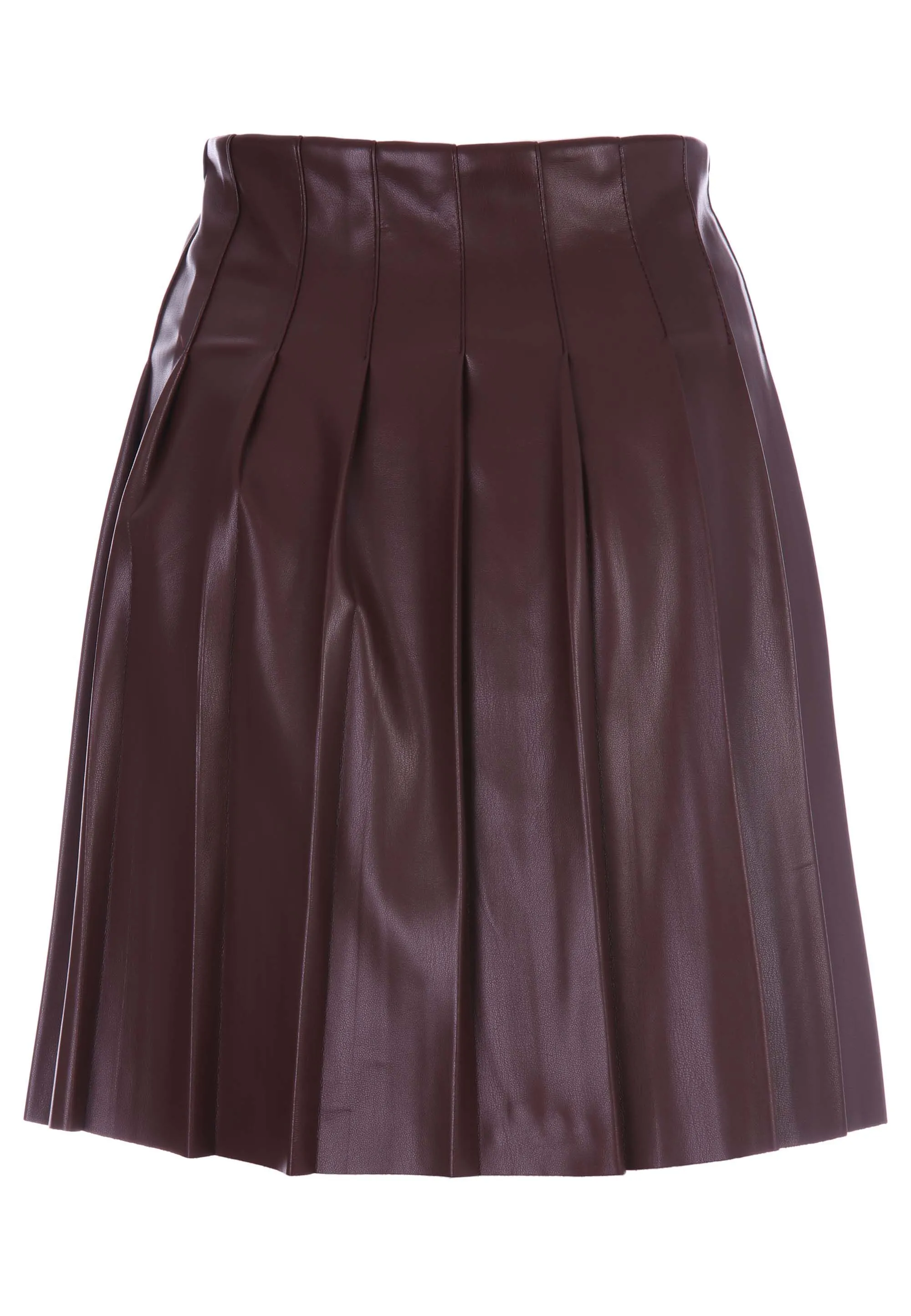 Womens Oxblood Pleated PU Mini Kilt Skirt