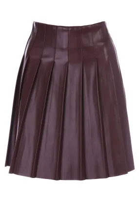 Womens Oxblood Pleated PU Mini Kilt Skirt