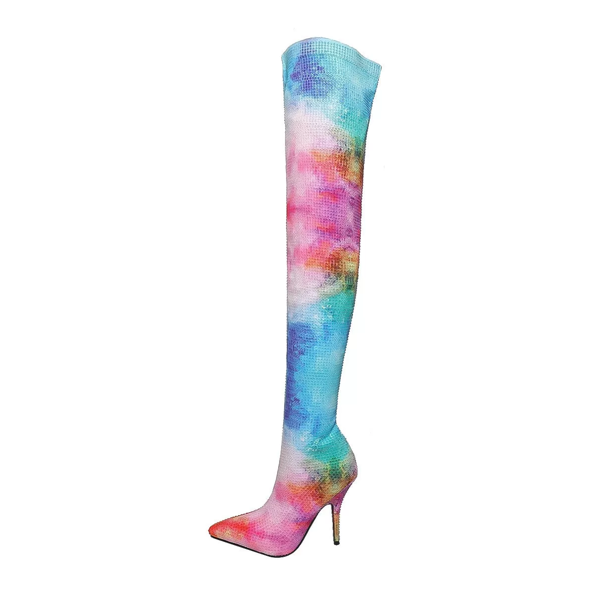 Women's Sexy Mixed Colors Over The Knee Pointed Toe High Heel Boots