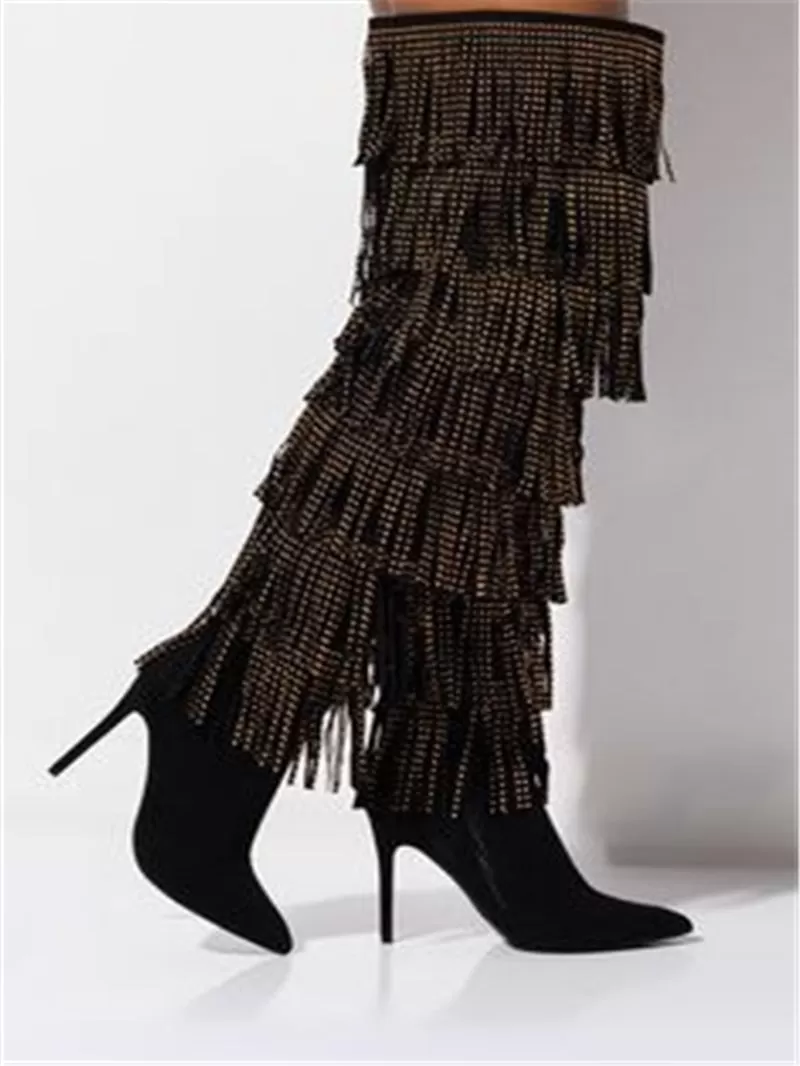 Women's Sexy Pointed Toe Fringe Ove The Knee Stiletto Modern Boots