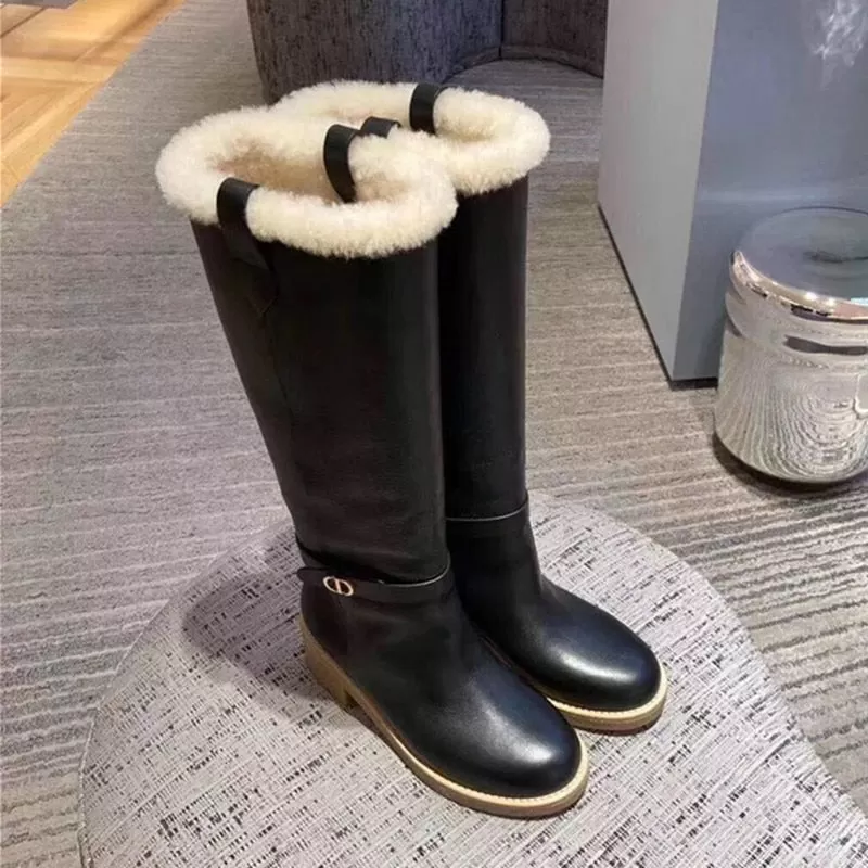 Women's Winter Warm Round Toe Knee-High Metal Decor Snow Boots