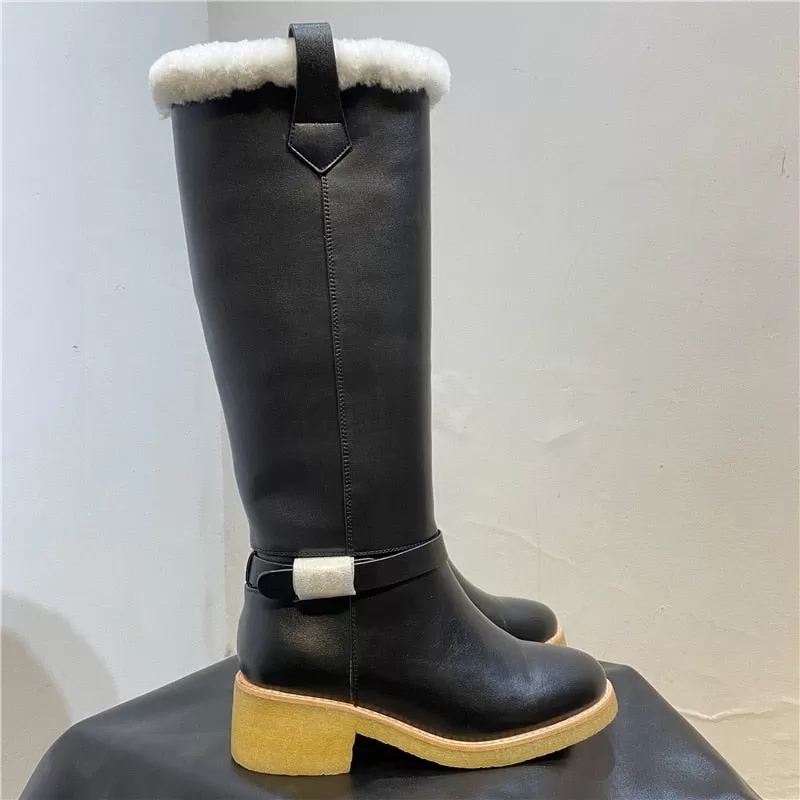 Women's Winter Warm Round Toe Knee-High Metal Decor Snow Boots