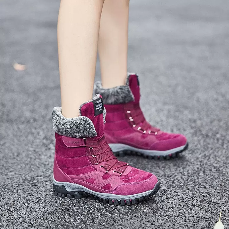 Women's Winter Warm Suede Leather High Top Short Plush Snow Boots