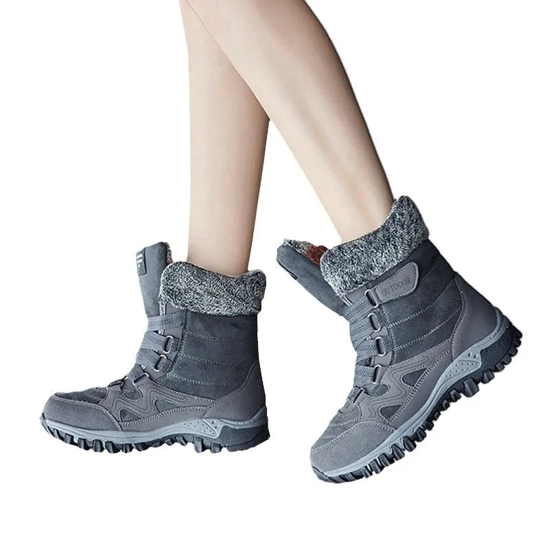 Women's Winter Warm Suede Leather High Top Short Plush Snow Boots