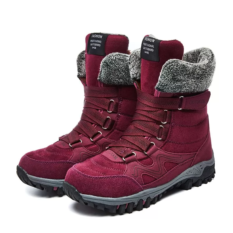 Women's Winter Warm Suede Leather High Top Short Plush Snow Boots