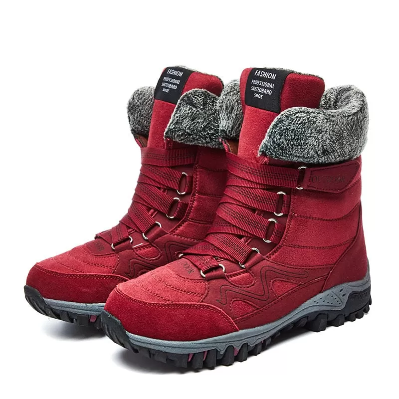 Women's Winter Warm Suede Leather High Top Short Plush Snow Boots