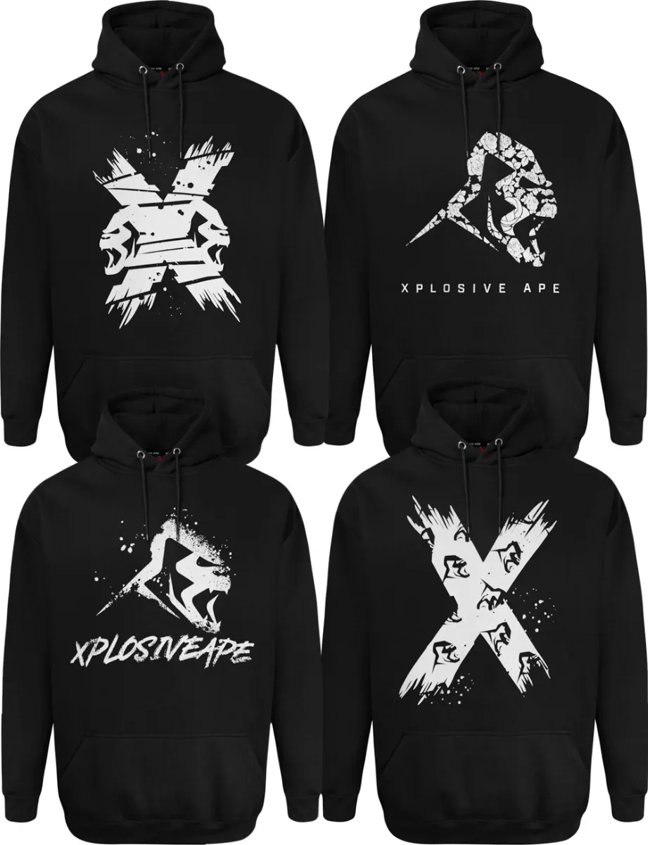 Xplosive Ape 4 Pack Boarded, Roses, Sprayed & Origins Hoody Set - Black