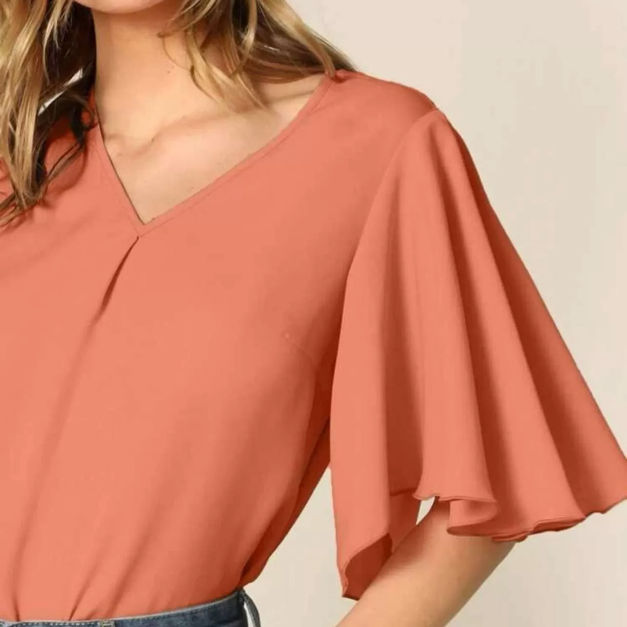 YAM V-cut Butterfly Sleeve Blouse